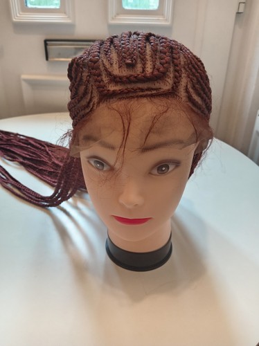 Long burgundy braided wig - burgundy,