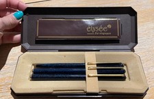 Elysee 80 Line Set Rollerball Ball Point Ink Pen Blue/Black Gold Plated Trim