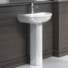 Bathroom 500mm Ceramic Wash Basin & Full Pedestal Modern Round 1 Tap Hole Sink