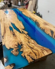 Custom Blue Resin Table – Handmade Acacia Wood Slab – Dining or Desk