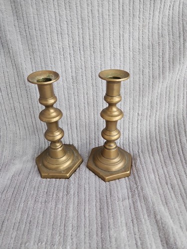 Pair vintage brass candle - of,