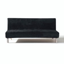 Velvet Armless Futon Cover Stretch Sofa Bed Folding Plush Couch Slipcover Black