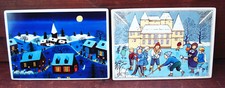 2 Porcelain Vilbo Card Villeroy & Boch 1982 Christmas Mass Winter Scene