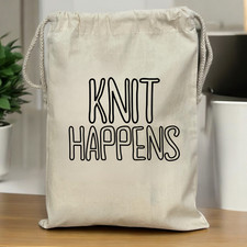 Knit Happens Knitting Storage Bag Drawstring Bag, Gift For Knitter, Knitting Bag