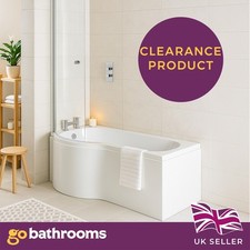 P Shaped Shower Bath Left Hand Super Strong Acrylic 1700mm Bathroom CLEARANCE
