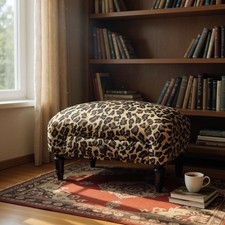 Leopard Fabric Tapestry Ottoman Footstool With Drawer Lounge Padded Footstool
