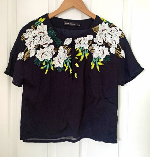 Antik batik navy sequin floral - navy,