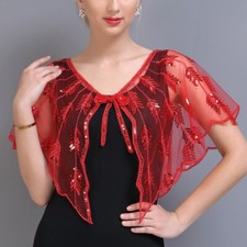 Brand New Party Retro Sequin Shawl Embroidery Leaf Cape Beaded Bolero Party Cape