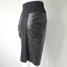 STUNNING WOMENS SPORTMAX LAMB LEATHER & COTTON BUSTLE PENCIL SKIRT BLACK 10