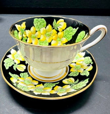 Set of 2: Tea Cup & Saucer Salisbury Fine Bone China Yellow Black Squash Blossom