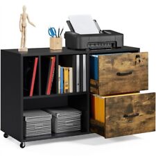 Vintage File Cabinet Mobile Lateral Filing Cabinet with 2 Drawers 2 Open Storage