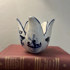 Vintage Blue Delft Holland Porcelain Tulip Shaped Vase
