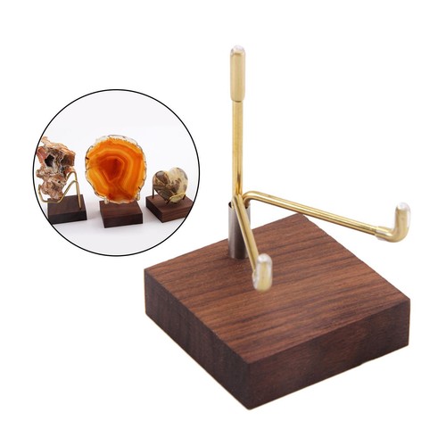 Brass arm wooden base display - brass,