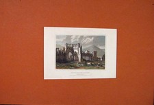 Original Old Antique Print Llanthoney Abbey Monmouthshire Engraving Color