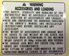 HONDA CBR1100XX BLACKBIRD  ACCESSORIES AND LOADING CAUTION WARNING LABEL DECAL 