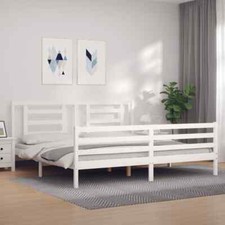 Bed Frame with Headboard White Super King Size Solid Wood vidaXL