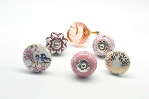 Pink vintage ceramic knobs - ceramic,