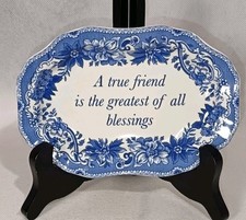 Spode 'Mementos' True Friend Blue and White Floral Trinket Tray Dish 2006