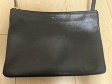 CELINE Trio Black Leather Crossbody Bag Vintage Large Size Authentic