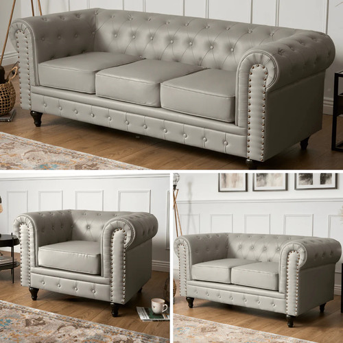 Faux leather chesterfield sofa - leather,