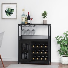 Industrial Home Wine Bar Cabinet Liquor Glasses Stemware Holders Wine Rack Table