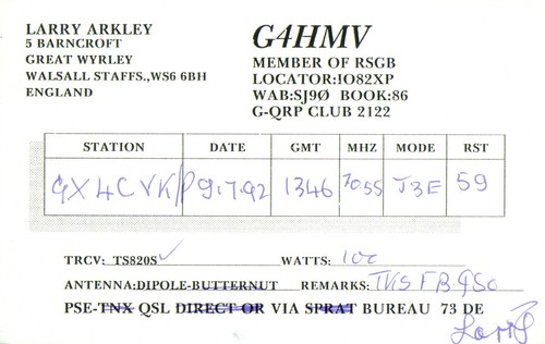 Qsl card radio - radio, g4hmv