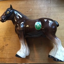 Vintage Shire Horse With Some Tack Melba Ware 24 cm Long, Ear To Floor 20, VGC
