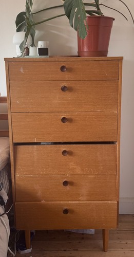Mid century teak tallboy chest - century,
