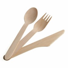 Wooden Cutlery Sets Spoons Forks Knives Strong Disposable Parties Weddings BBQ