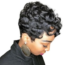 Black Curly Pixie Cut Short