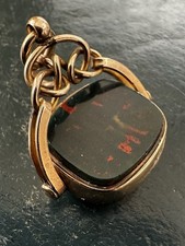 Highly Collectible Victorian 9K Rose Gold Bloodstone & Carnelian Swivel Fob 9.9g