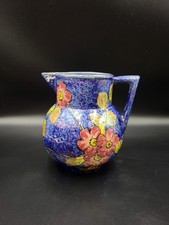 Vintage Art Deco Kensington Ware Blue Floral Lustre Jug, Pitcher, Damage 