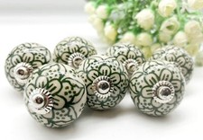 GREEN CERAMIC Knobs Handpainted VINTAGE Shabby Chic Wardrobe Drawers Handle B75