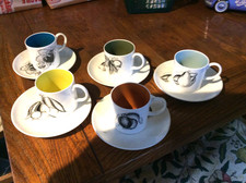 5 x Wedgwood Susie Cooper Black Fruit Coffee Cups and Saucers