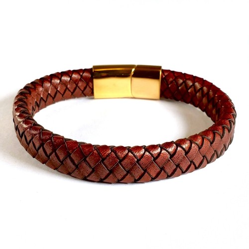 Mens leather bracelet - leather, braided