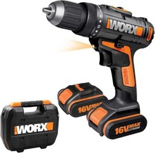 WORX WX152.1 Drill Press with 2 Li-ion Batteries 16V Cordless Screwdriver 30Nm Black