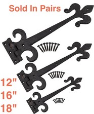 1 Pair Cast Iron Fleur De Lys Decorative Fancy Gothic Old Tudor Gate Door Hinges