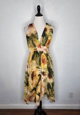 HAUTE HIPPIE Dress Women Small Multicolor Sleeveless V-neck Asymmetric Hem Midi 