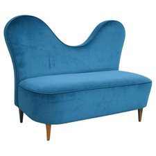 Italian Turquoise Velvet Sofa by Cesare Lacca, 1950s
