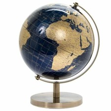CONTEMPORARY BLUE GOLD MEDIUM GLOBE ON METAL BASE ATLAS TABLE DESK ORNAMENT L&P