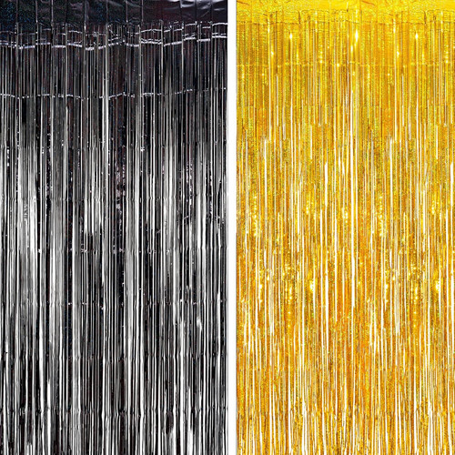 Black gold foil fringe - black,