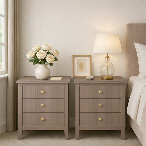 Pair taupe three drawer - pair,