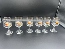6 x Vintage Demu Flying Pheasant Small Sherry Glasses Gold Rim