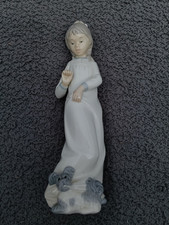 Nao by Lladro My Playful Puppy #595 Girl in Nightdress with Terrier Dog