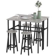 HOMCOM 6-Piece Industrial Bar Table Set, 2 Kitchen Tables with 4 Stools, Grey