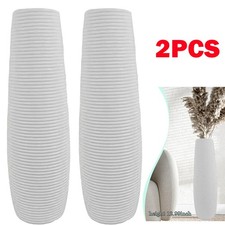 2Pc Tall Floor Vase White