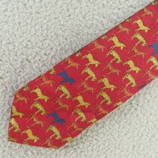 Ben Silver Mens Neck Tie English Silk Red Yellow Horses 3.25" 58" Handmade UK