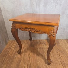 Small Rectangular Carved Side Table on Cabriole Legs Queen Anne Style - Vintage