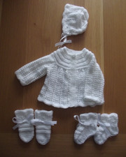 Hand Knitted White  6pc New Born Baby Matinee Set (Item 203 )