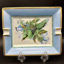 Hermès Ashtray Small Item Holder with Wild Bird Pattern in Blue Used With box